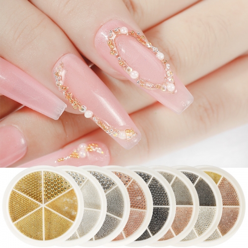 Mini Small 3D Beauty Nail Art Decals Gun Black Rose Gold Stainless Steel Beads Wheels Nails Art Decorations