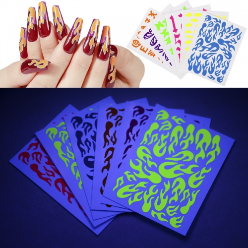 6pcs/set Neon Color Fluorescent Numbers Letters Butterfly Nail Fairy Tales Colorful Nail Decals Stickers