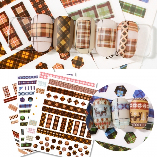 1pcs Plaid Sweater Winter Strips Plain Nail Decoration Line Strip Pattern Nail Art Sticker