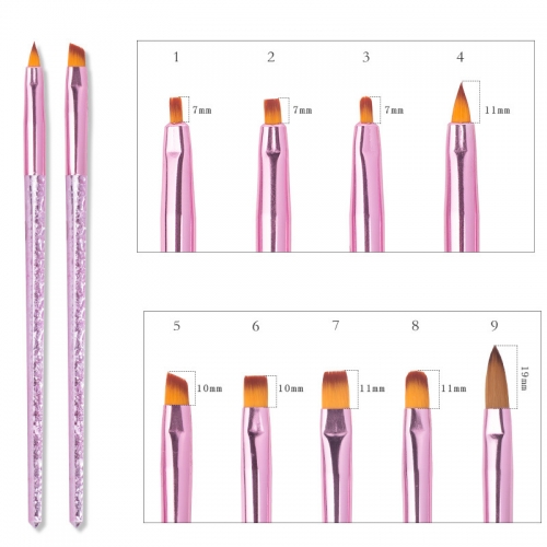 9 Shapes Ice Flower Designs Pink Handle Nylon Hair Nail Drawing Brush Pen