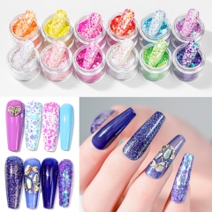 3D Private Label Colorful Mix Shape Nail Gel Polish Sequin Crystal Aurora Shiny Laser Nail Art Holo Glitter