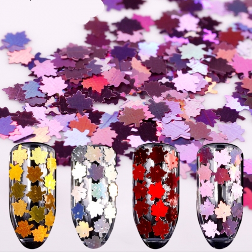 12designs/set Christmas Pink Sequin Maple Leaves Designs 12 Metallic Colors Nail Art Glitter