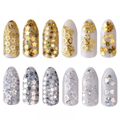 12grids/box Heart Flower Star Shape Nail Art Flake Sequins Tip Decoration Hollow Designs Silver Gold Nail Glitter