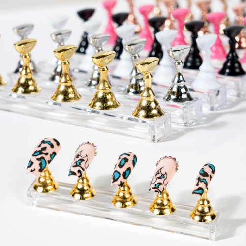 5 Pcs/Set Crystal Transparent Base Practice Nail Stand Magnetic Nail Tip Holder