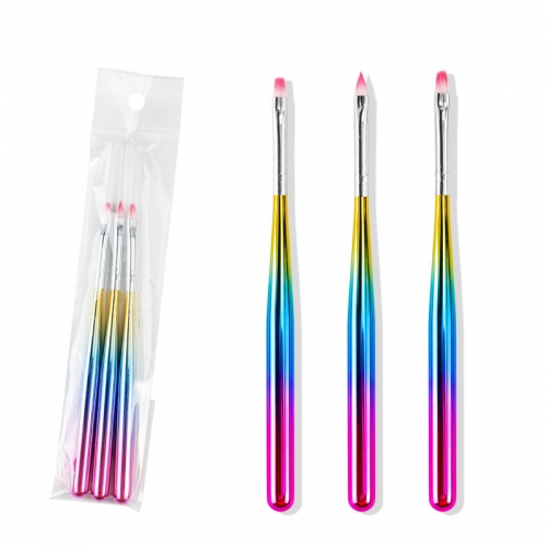 3 Pcs/Set Rainbow Gradient Electroplated Nail Brush Pen Flat Head Light Therapy Pen Nail Art Drawing line Pen