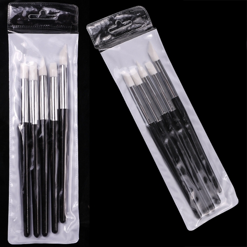 5pcs/set Professional Black Handle Soft Silicone Nail Art Pen Brushes Set For Carving Sculpture Embossing
