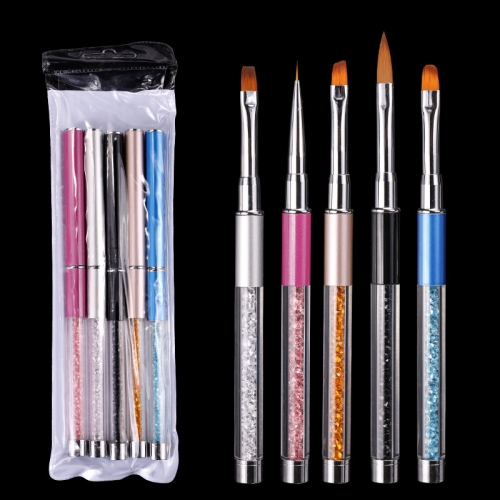 Hot Selling 5 Fashion Colors Various Sizes Metal Plastic Artificial Crystal Popular Handy Makeup Tools Nail Brush