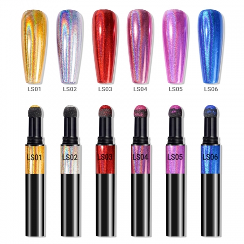 Laser Gold Sliver Sponge Head Magic Cushion Pigment Mirror Pen Holographic Nail Powder