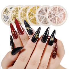 Cross Sea Shell Star Feathers Charm Metal Frame Rivets Nail Sequin Gold Nail Art Alloy Studs