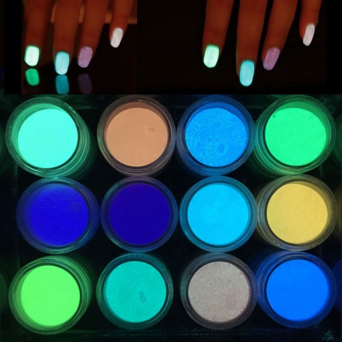 12jars/set New Updated Glow in the Dark 12 Colors Nail Art Ultrafine Fluorescent Effect Acrylic Nail Powder