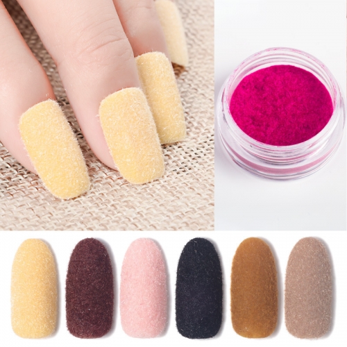 12jars/set Plush Nail Sticker Velvet Glitter Decoration Nail Flocking Powder