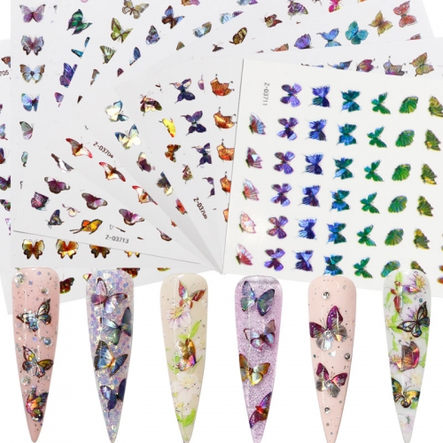 Laser Butterfly Fantasy 3D Nail Decal Stickers Nail Art Decorations Holographic Nail Sticker
