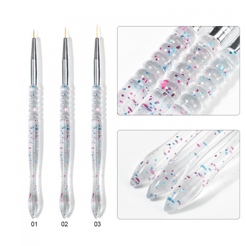 3pcs/set or 5pcs/set Plastic Transparent Handle Nylon Hair Nail Art Painting Drawing Dotting Carving Pen Wholesale Acrylic Nail Brush