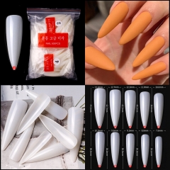 500pcs/bag Stiletto False Nail Tips Clear/Natural Full Cover Pointy Fake Fingernails Acrylic UV Gel Polish Nail Salon Manicure Tools