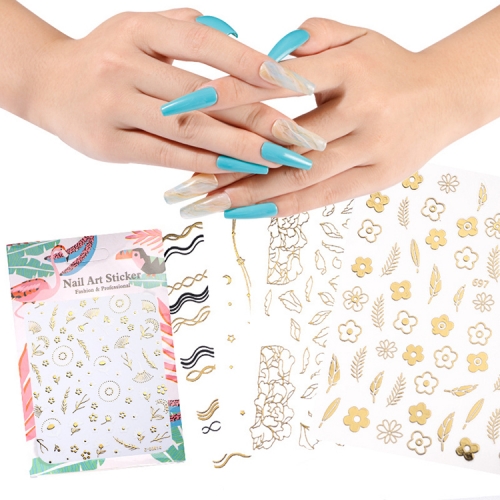 1pcs 3D Lines Small Flower Golden Nail Art Stickers for DIY Nail Decoration