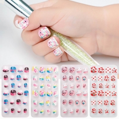 24 pcs/box Stars Candy Bow Cartoon Child Nail Tips Kid Press on Nails