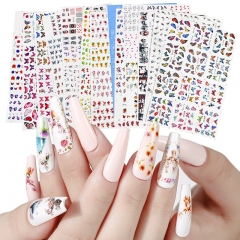 12pcs/sheet Colorful Lifelike Vivid Flower Butterfly Nail Art Water Transfer Wrap Decor Nail Sticker