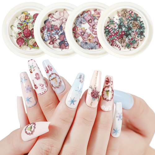 1jar 3D Beauty Nail Art Wood Pulp Merry Christmas Snow Wreath Decals Nail DIY Mixed Flash Decoration Glitter