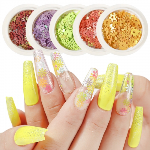 Hollow Flowers Neon Shining Colorful Confetti Nail Art Decorations Slices Nail Glitter Sequins