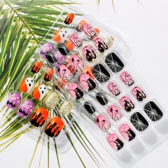 24pcs/bag Flame Cute Easy Apply Cartoon Nail Tips For Kids Nail Wrap Stickers Child Artificial Art Tips
