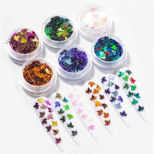 Gradient Colorful Sequins Maple Leaf Nail Glitter Flake