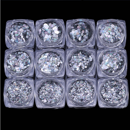 1mm & 2mm & 3 mm Holographic Confetti Flake Round Shape Laser Silver Nail Art Glitter Sequins