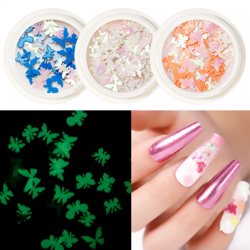 50pcs/box wholesale 3D color luminous wood pulp sheet butterfly designer nail art squin