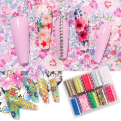 10rolls/box Colorful Spring Flower Nail Transfer Foil Laser Flame Nail Folis