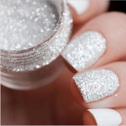 1jar Nail Art Manicure Decoration Accessories 1mm /2mm/3mm High Shining White Silver Bling Nail Glitter Powder Flakes