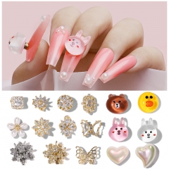 1 Pcs New Cartoon Nail Accessories Super Cute Bunny Bear Rotating Big Snowflake Butterfly Zircon Nail Decoration Diamond 3D Designs