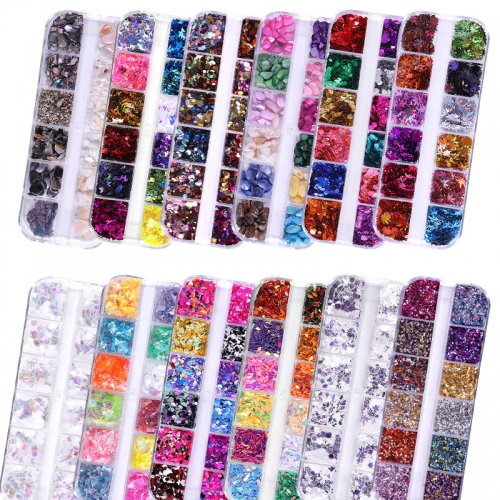 3 pcs/bag 12 Grid Mixed Shell Nail Stickers Japanese Pattern Reflective Multi-style Mixed Diamond Nail Stickers