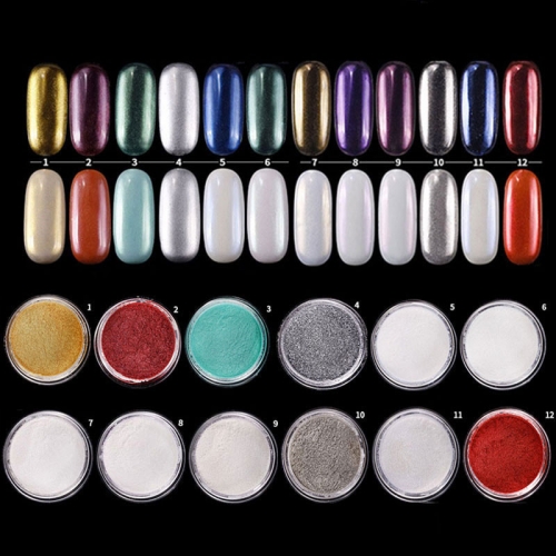 12jars/set Nail Art Gel Polish Decorations Manicure Tool Mirror Effect Nail Glitter Chrome Powder Pigment