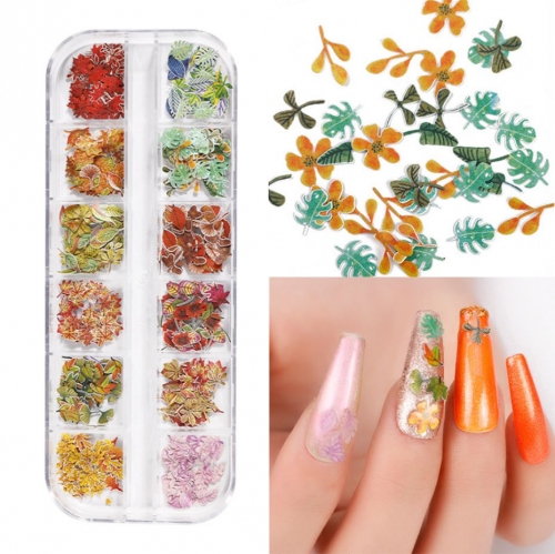 Autumn Theme Colorful Fall Leaves Decals Decoration Wood Slices Maple Leaf Nail Sequins