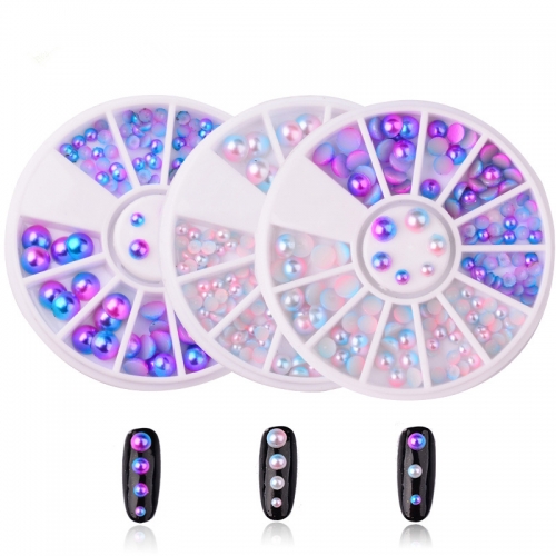 1wheel Mix Sizes Nail Rhinestone Mermaid Gradient Magical Pearl Flat Back Beads DIY Beauty Salon Manicure Decoration