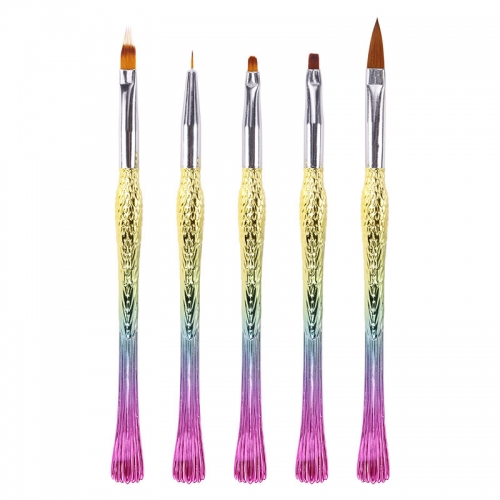 5Pcs/Set Fish Metal Handle Gel Painting Nail Art Brush Set & Nail Art Pen