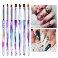 Rainbow Plastic Acrylic Polish Brush for Nails Painting Dotting Liner Pen Nylon Gel Nail Art Brushes