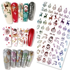 Holographic Rainbow Colorful Snowman Deer Candy Bell Snowflake Decals 3D Christmas Nail Stickers