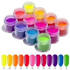 Chinese Supplier 12 Colors Fluorescent Neon Builder Acrylic Nail Dipping Powder