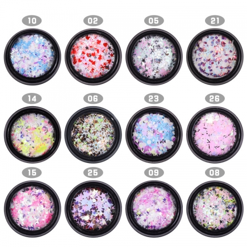 12designs/set Nail Glitter MIxed Size Design Colorful Sequins Nail Art Decoration