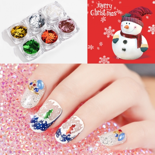 6jars/set Glitter Nail Art Alloy Christmas Tree Decoration Sequins Nail Decor