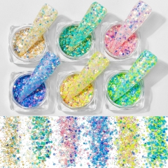 6jars/set Mixed Size Neon Fluorescent Nail Art Sequins Hexagon Glitter