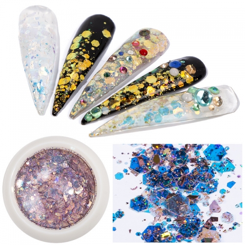 8colors/set Mix Sizes Hexagon Shape Nail Glitter Holographic Paillette Flake Decorations Nail Art Sequins
