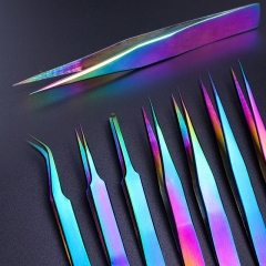 1pcs Eyelash Tweezers Chameleon Curved Straight Tweezers Professional For Volume Lashes Extension High Precision Makeup Tools