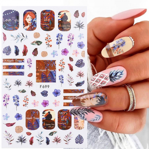 1 Sheet 3D Adhesive Nail Stickers  Leaf Bee Floral Sticker Nail Art Decoration Foil Manicures Wraps