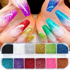 12colors/box Nail Shimmering Powder Ins Retro Color Matching Nail Laser Glitter Granulated Sugar Woolen Pink Nail Glitter Sequins