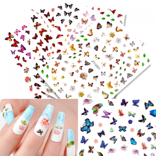 New Design Colorful Butterfly Flower Decals Nail Adhesive Stickers