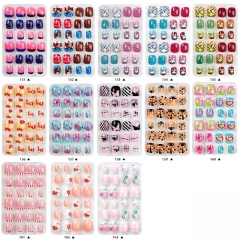 24 Pcs/Box Children Fake Nail Art Cartoon Cute Rabbit Small Flowers Press On Nails Kids False Nail Tips