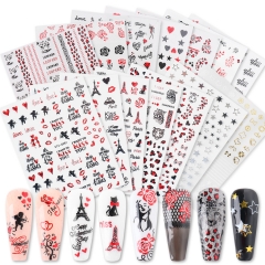 1sheet 3D Red Black Valentine Angel Nail Art Sticker Embossed Leopard Design Adhesive Transfer Slider Manicure Decals