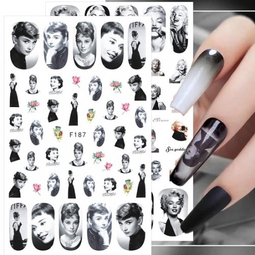 1 Pcs Audrey Hepburn & Marilyn Monroe Nail Stickers Jesus Virgin Mary Character Image Sliders For Manicure Decorations