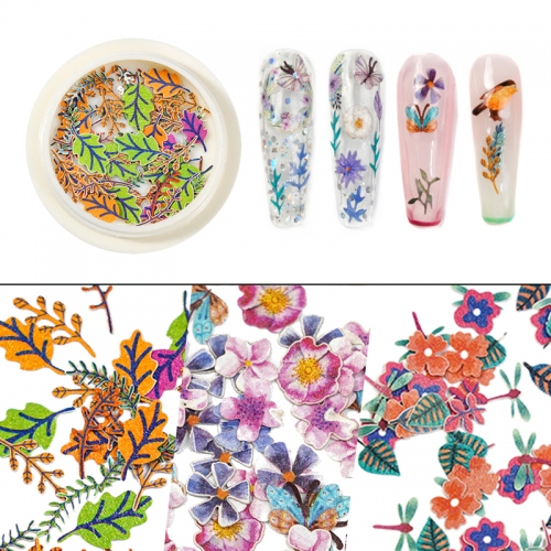 1jar New Spring Butterfly Flower Leaf Wood Pulp 3D Nail Art Decal Sticker